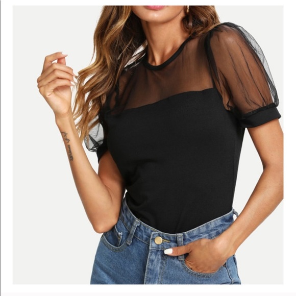 Tops - Nude Illusion Black t-shirt Top Dress Blouse